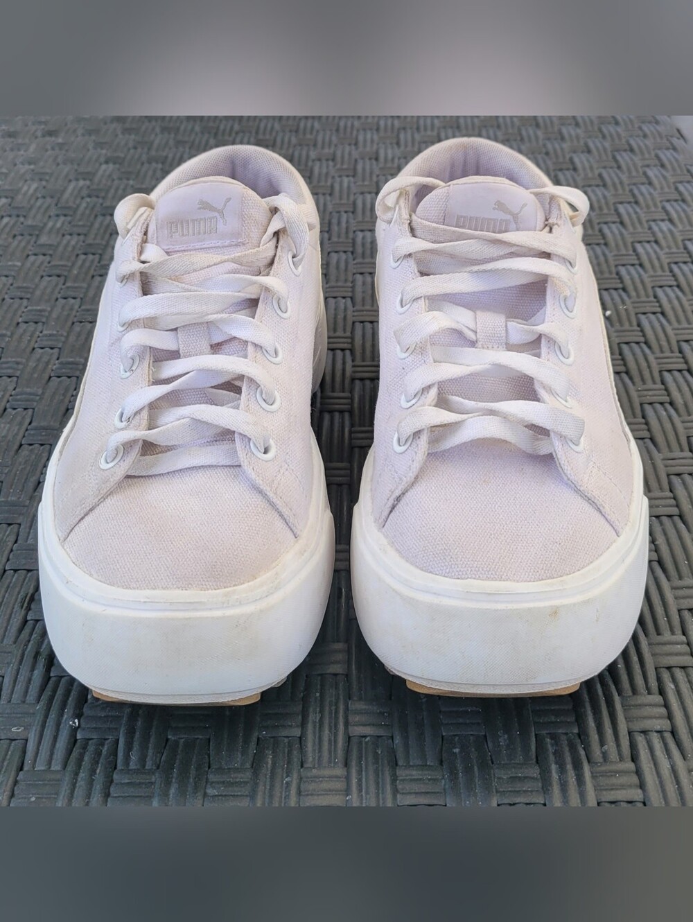 Puma Women's Platform Canvas Sneakers in White.